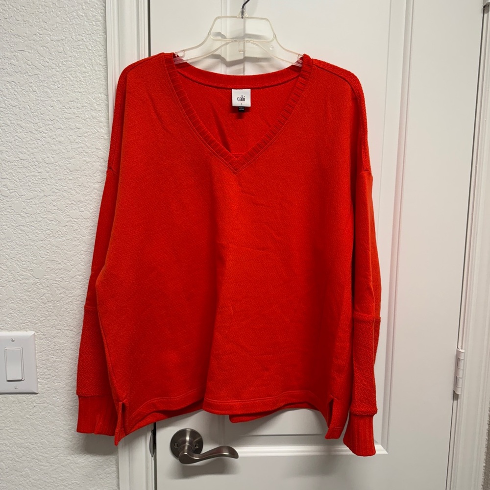 CAbi Women's Bright Red V-Neck Sweatshirt